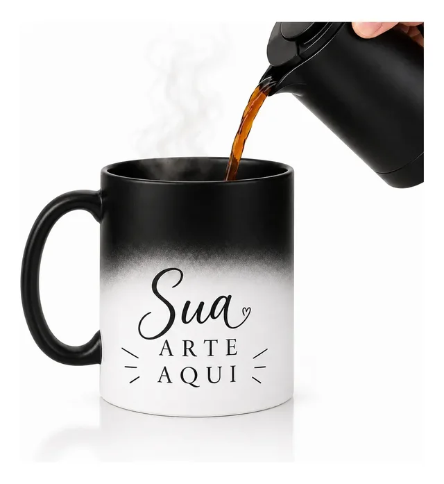 Imagem ilustrativa: com bebida quente, a arte aparece na caneca mágica